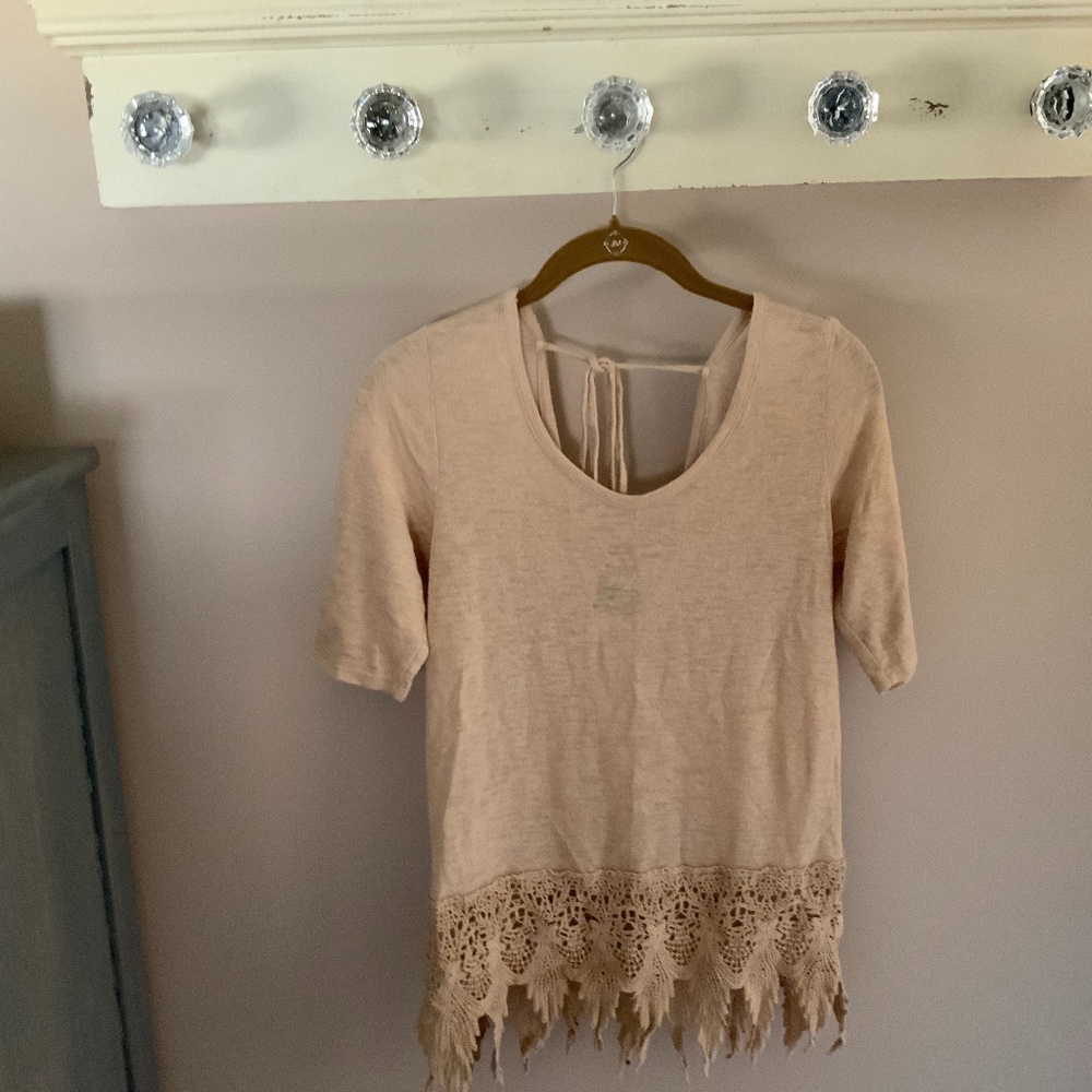 DayTrip lace crochet fringe edge top